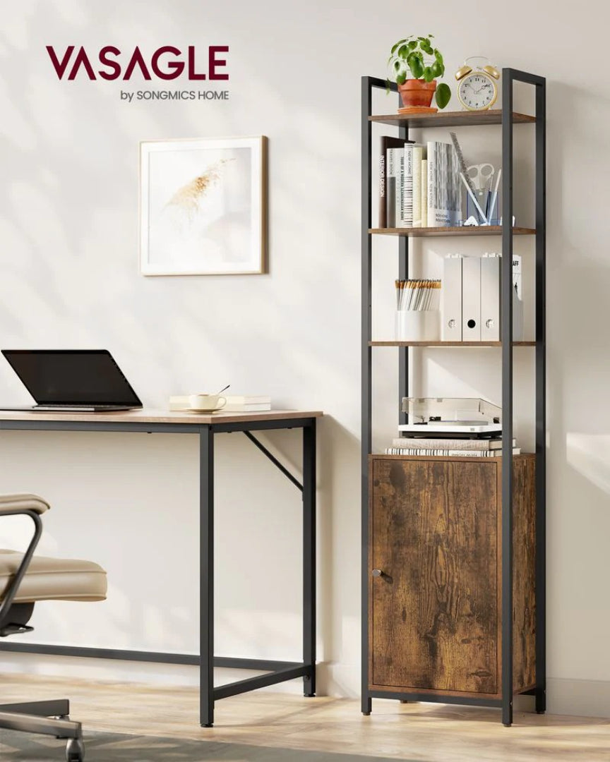 6 Tier Bookcase With Door And Adjustable Storage Shelves