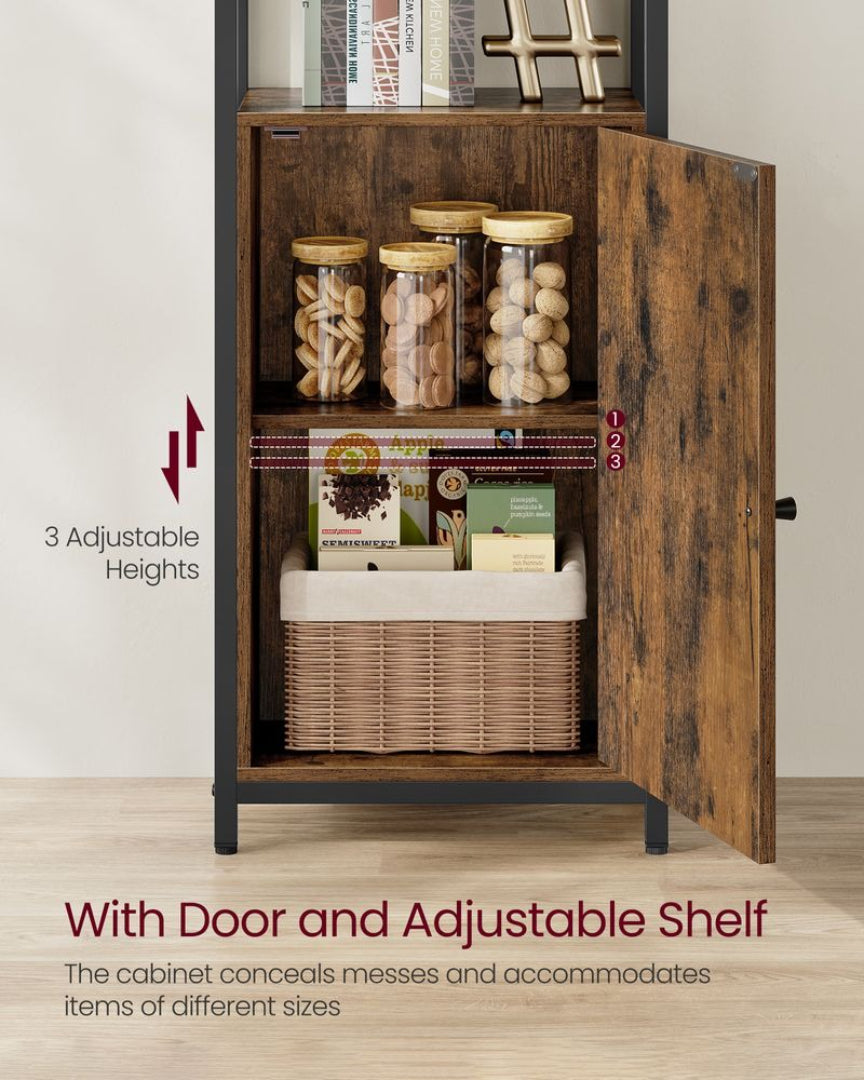 6 Tier Bookcase With Door, 62.8 Inch Tall Storage Shelf