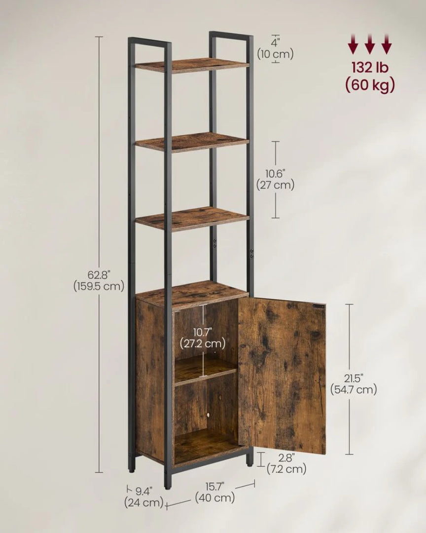 6 Tier Bookcase With Door And Adjustable Storage Shelves