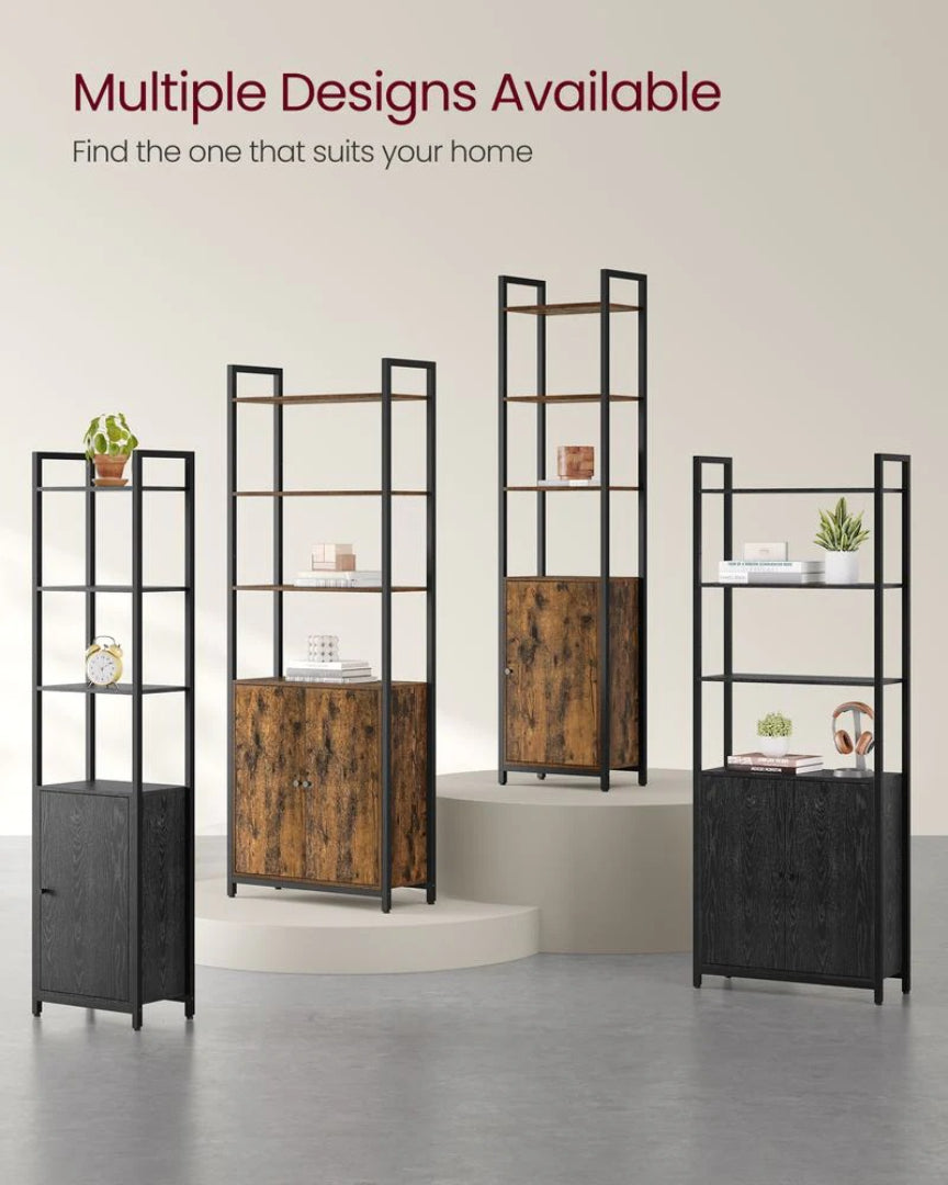 6 Tier Bookcase With Door, 62.8 Inch Tall Storage Shelf