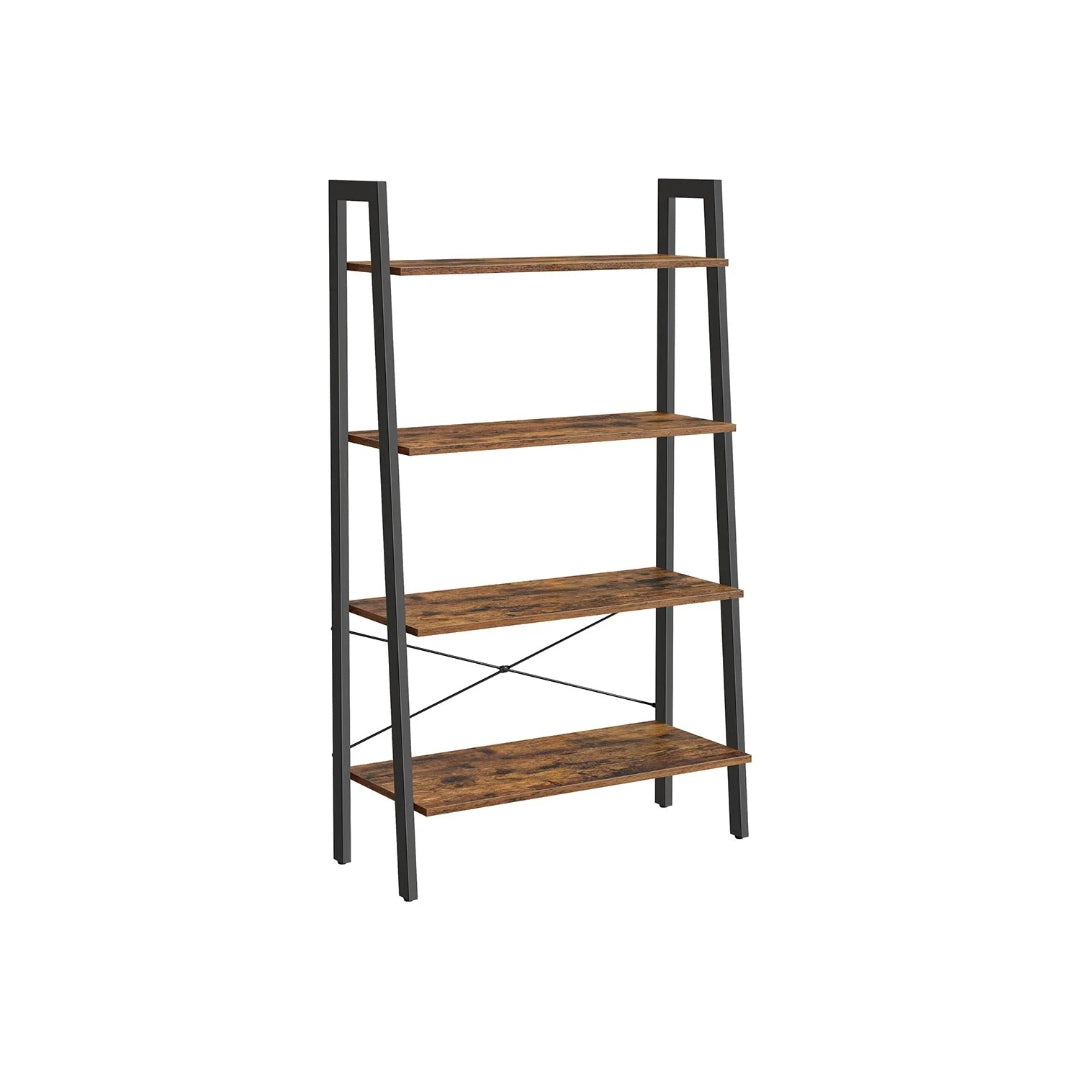 4 Tier Ladder Shelf With Steel Frame, 31.5/22 Inch Storage Rack