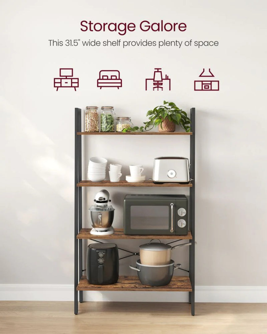 4 Tier Ladder Shelf With Steel Frame, 31.5/22 Inch Storage Rack