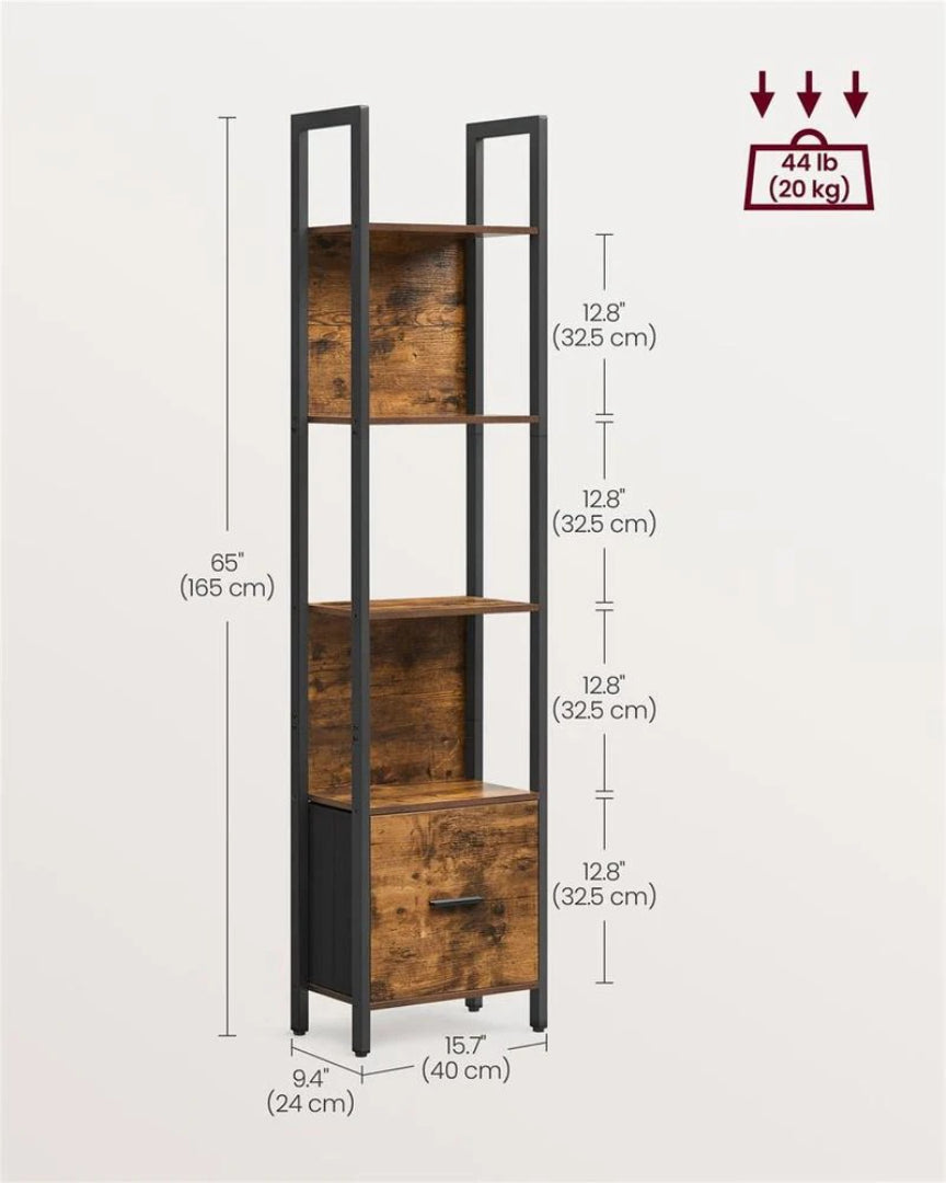 5 Tier Bookshelf With Drawer, 65 Inch Storage Bookcase