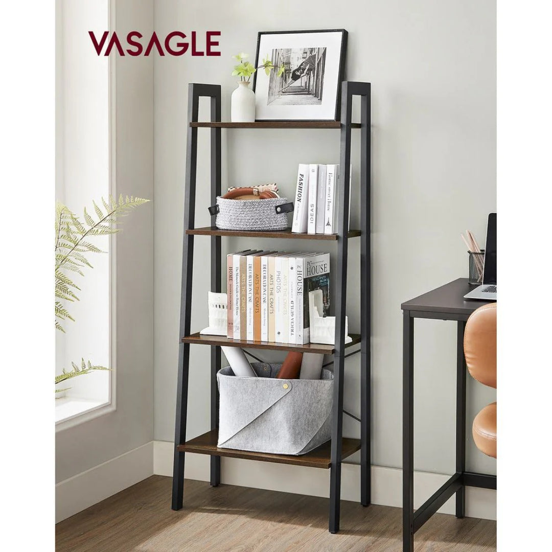 4 Tier Ladder Shelf With Steel Frame, 31.5/22 Inch Storage Rack