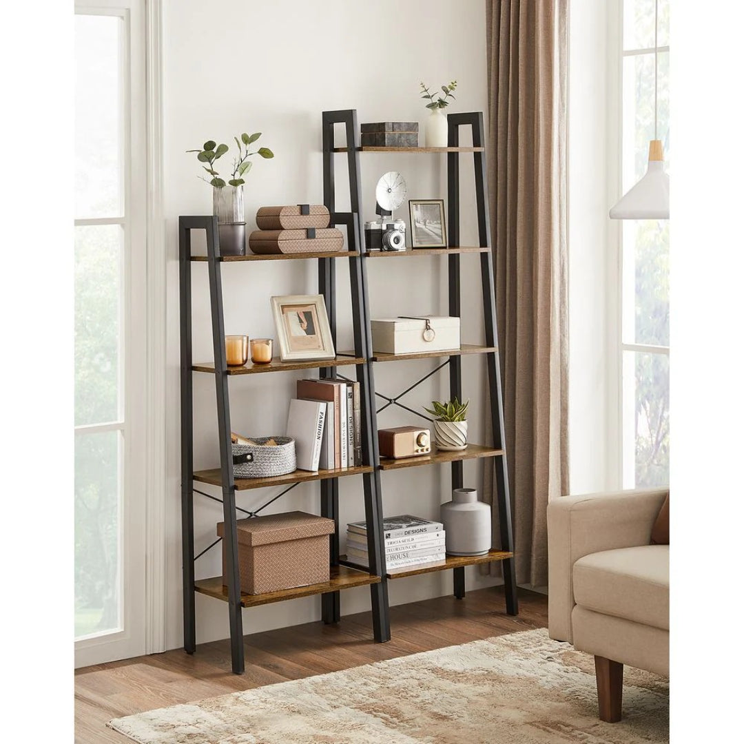 4 Tier Ladder Shelf With Steel Frame, 31.5/22 Inch Storage Rack