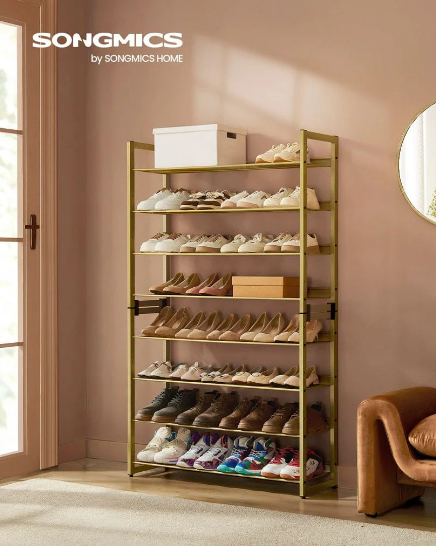 8 Tier Shoe Rack With Metal Shelves, Large Capacity Organizer