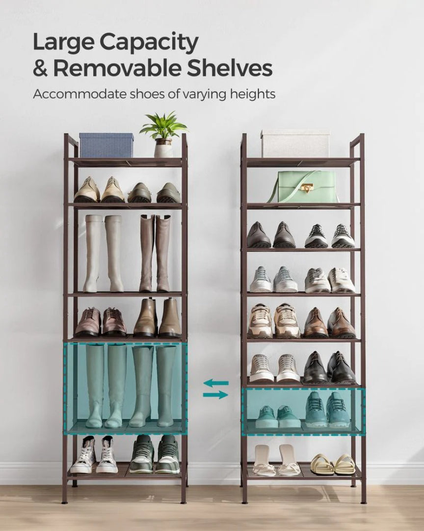 8 Tier Narrow Shoe Rack With Metal Shelves, Space Saving Organizer