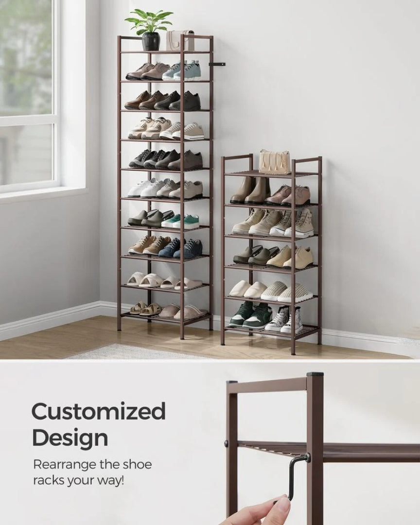 8 Tier Narrow Shoe Rack With Metal Shelves, Space Saving Organizer