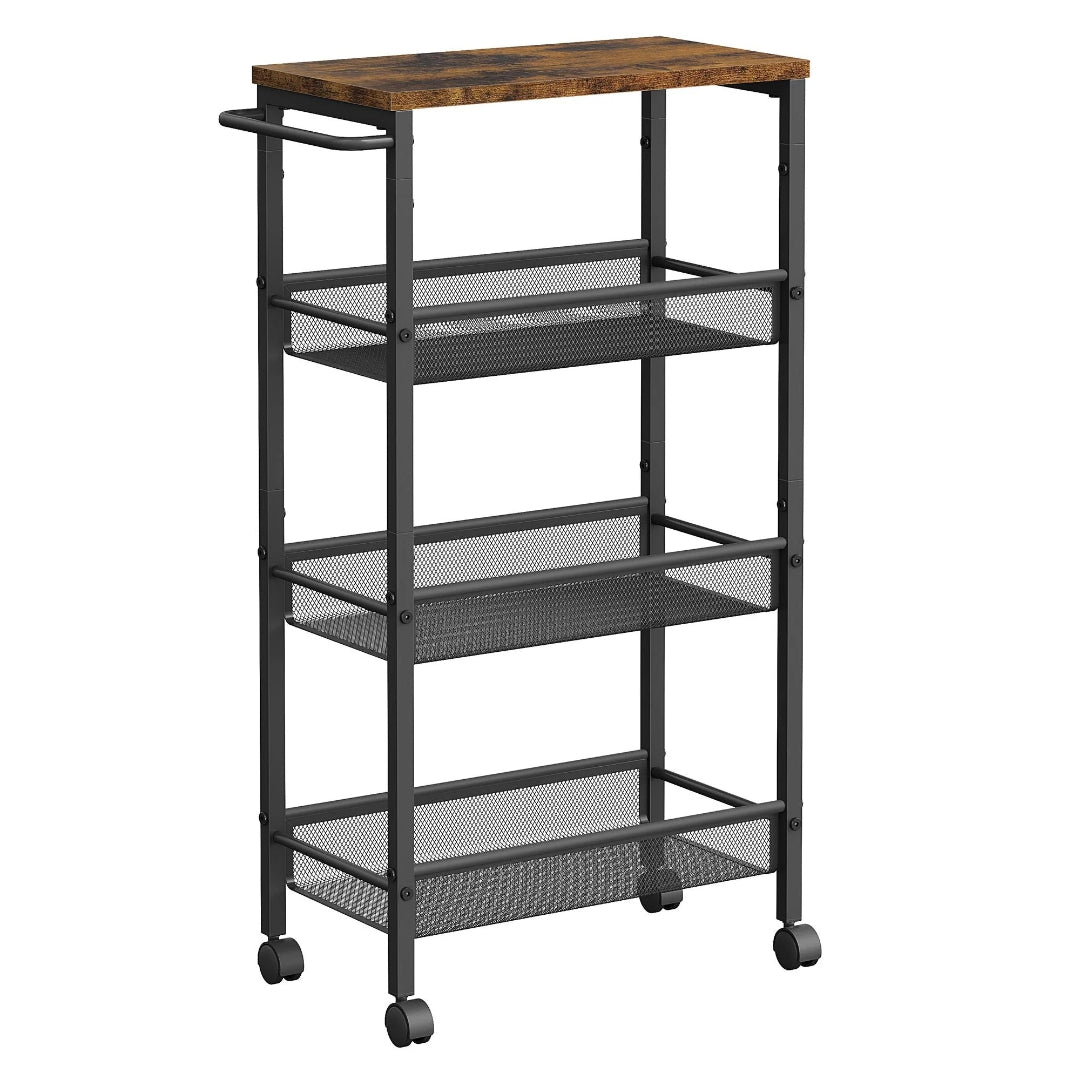 4 Tier Slim Rolling Storage Cart Narrow Utility Shelf