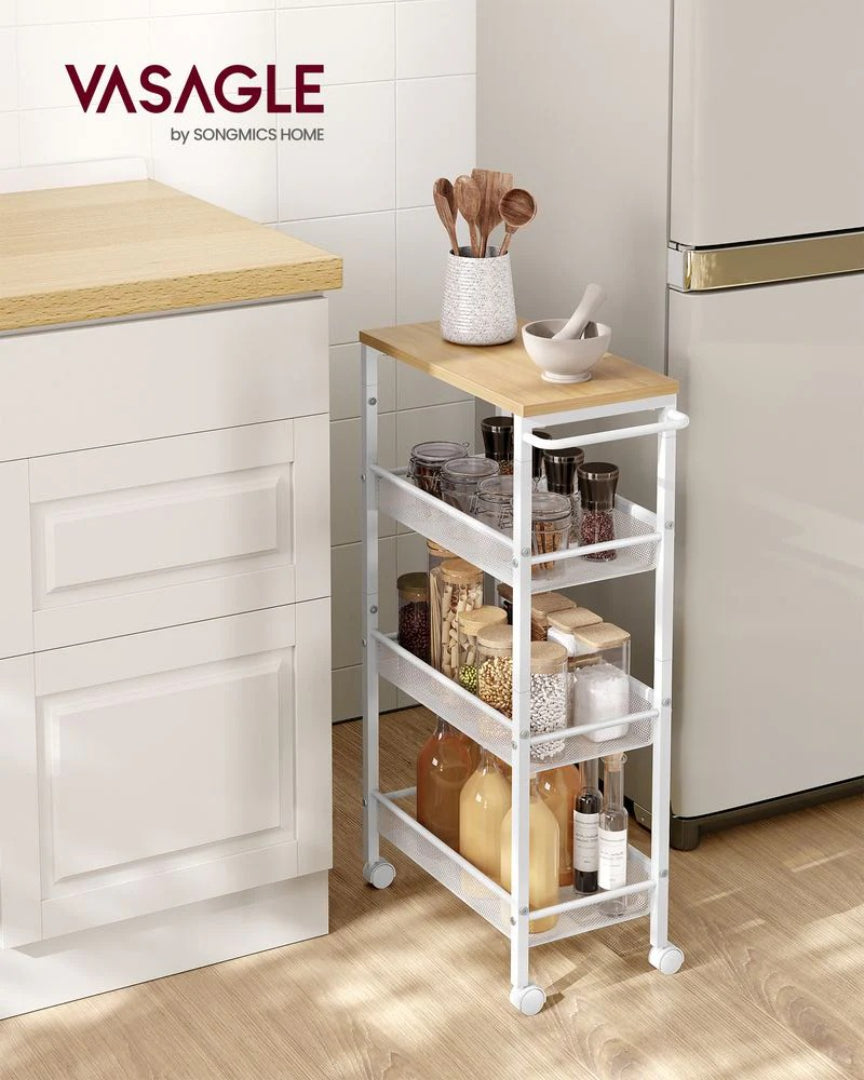 4 Tier Slim Rolling Storage Cart Narrow Utility Shelf