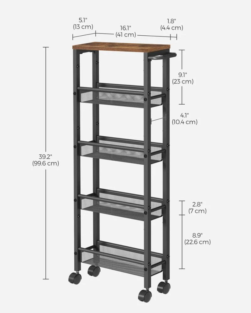 Slim Rolling Storage Cart 4 Or 5 Tier Narrow Utility