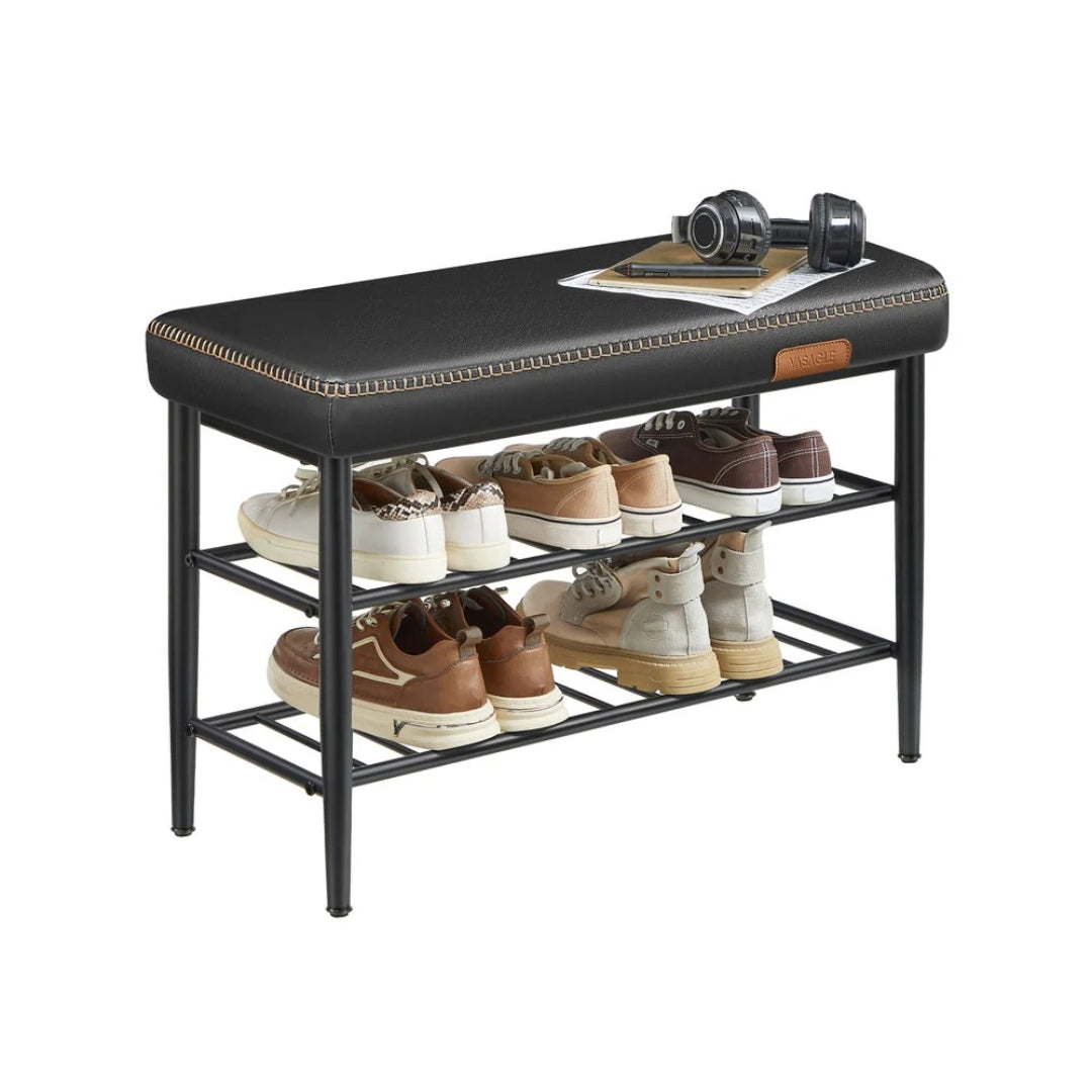 Shoe Bench With Cushion & Metal Shelves, 31.5/39.4 Inch Storage Bench