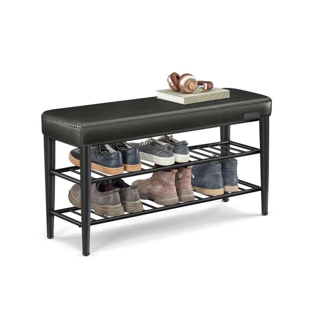 Shoe Bench With Cushion & Metal Shelves, 31.5/39.4 Inch Storage Bench
