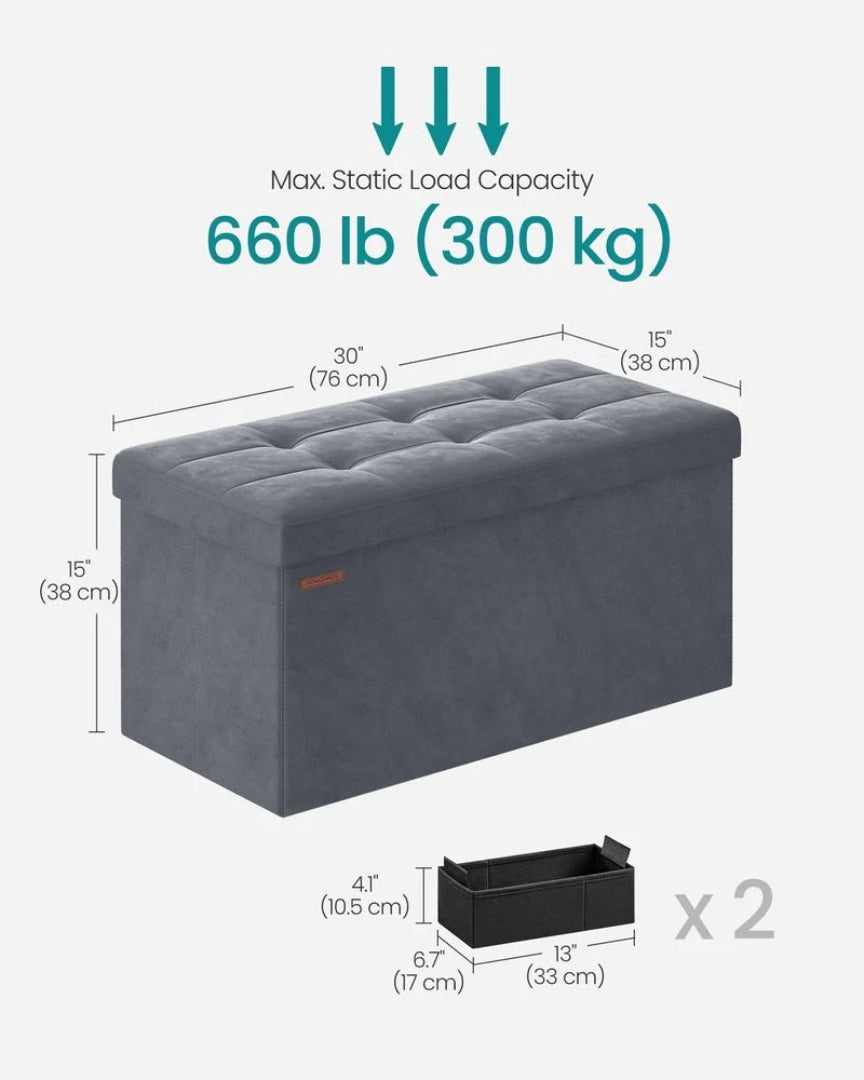 30/43 Inch Storage Ottoman Bench With Flip Lid & Storage Boxes