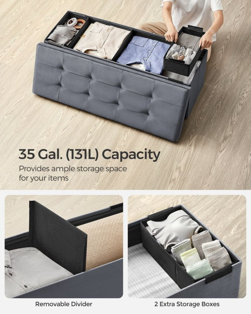30/43 Inch Storage Ottoman Bench With Flip Lid & Storage Boxes