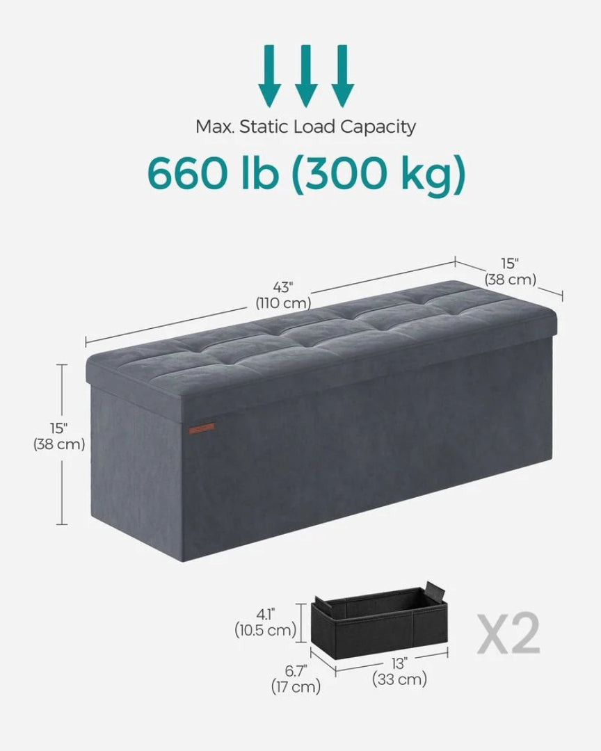 30/43 Inch Storage Ottoman Bench With Flip Lid & Storage Boxes