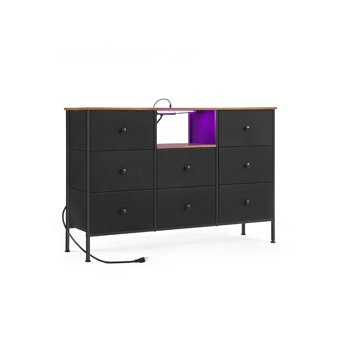 Fabric Dresser With LED Lights And Power Outlets 8 Drawer