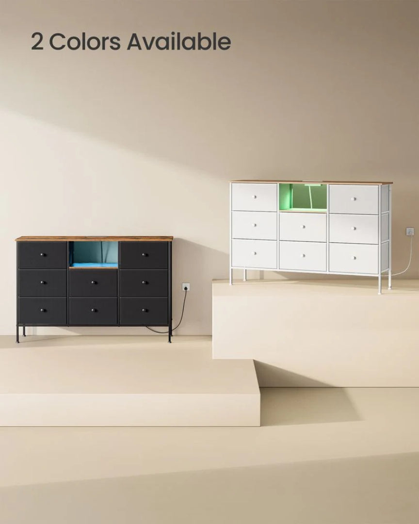 Fabric Dresser With LED Lights And Power Outlets 8 Drawer