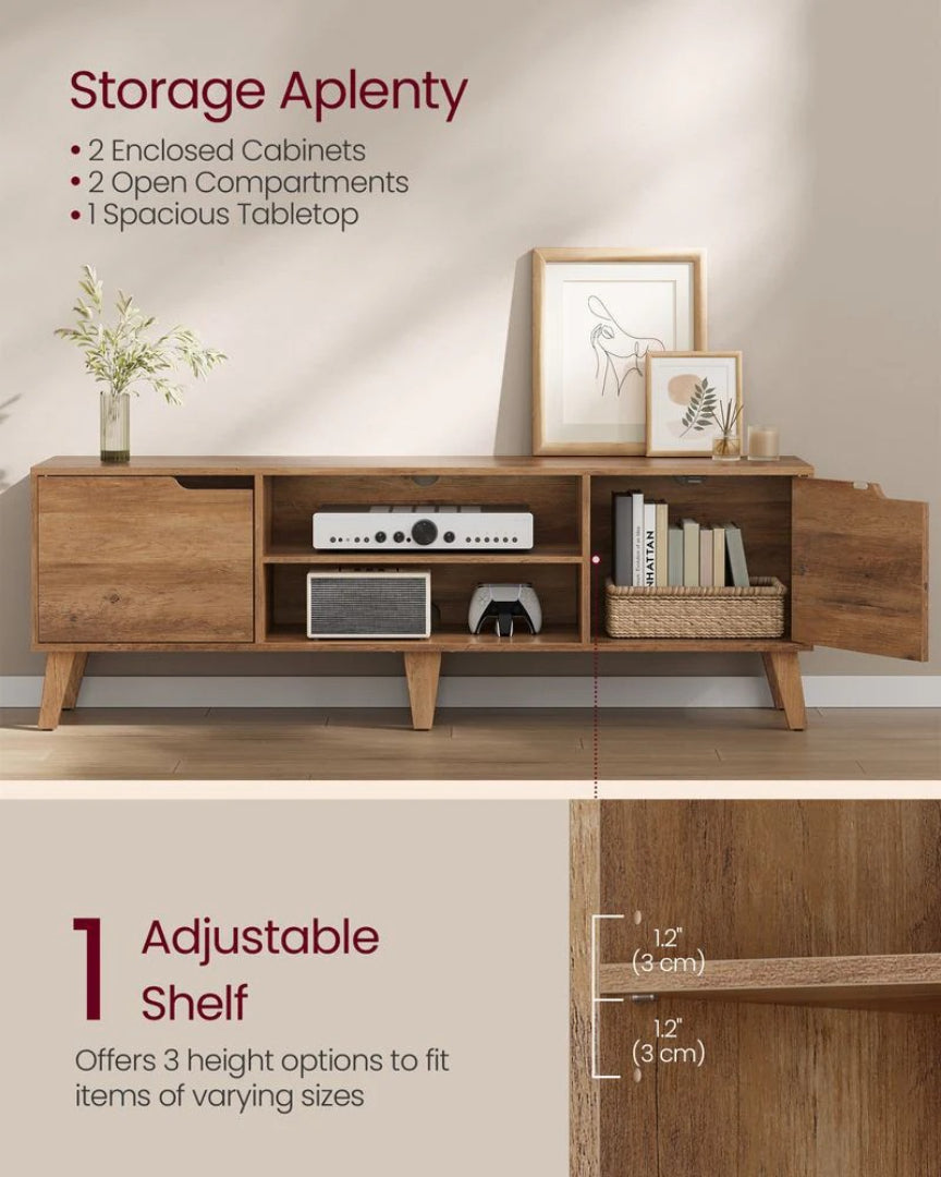 TV Stand For 65 Inch TVs With Cabinets And Adjustable Shelf