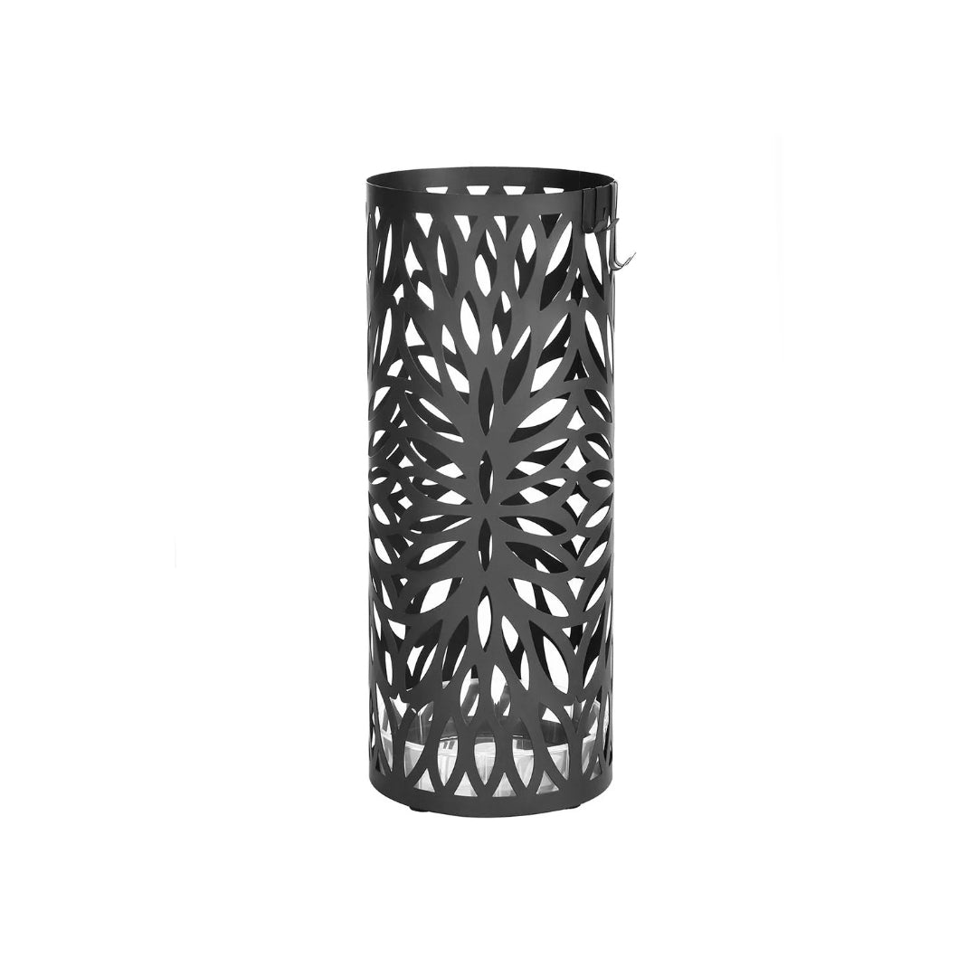 Steel Umbrella Stand With Drip Tray & Hooks For Canes Storage