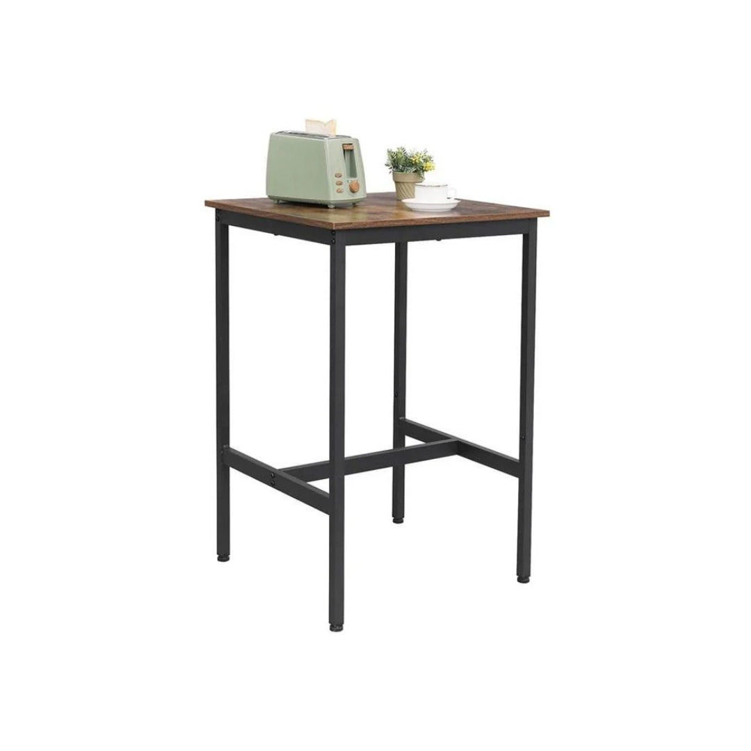 High Top Bar Table with Steel Frame, Industrial Square Pub Table
