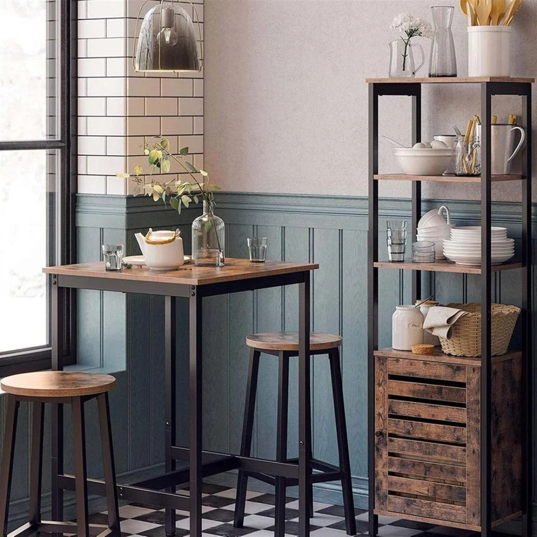 High Top Bar Table with Steel Frame, Industrial Square Pub Table