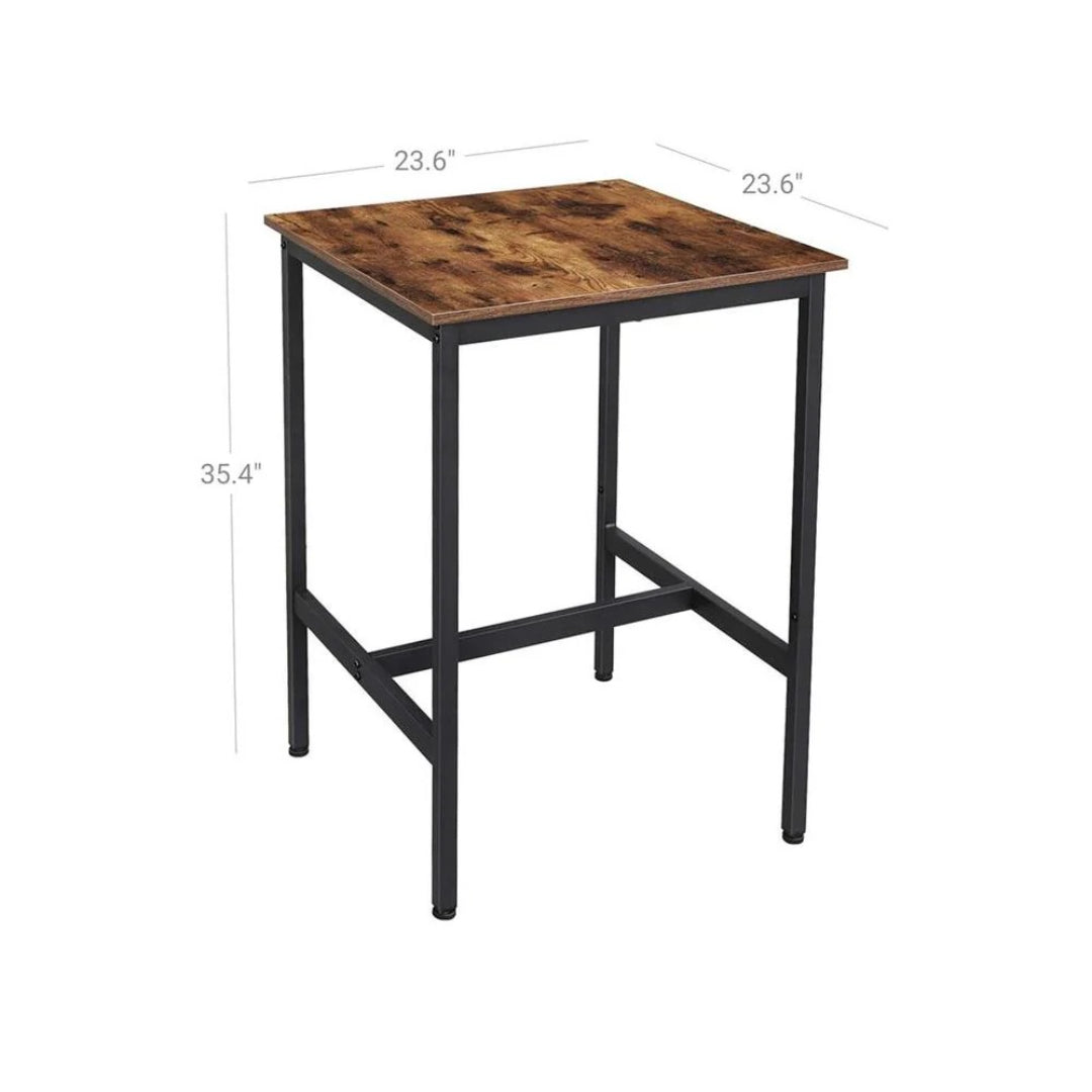 High Top Bar Table with Steel Frame, Industrial Square Pub Table