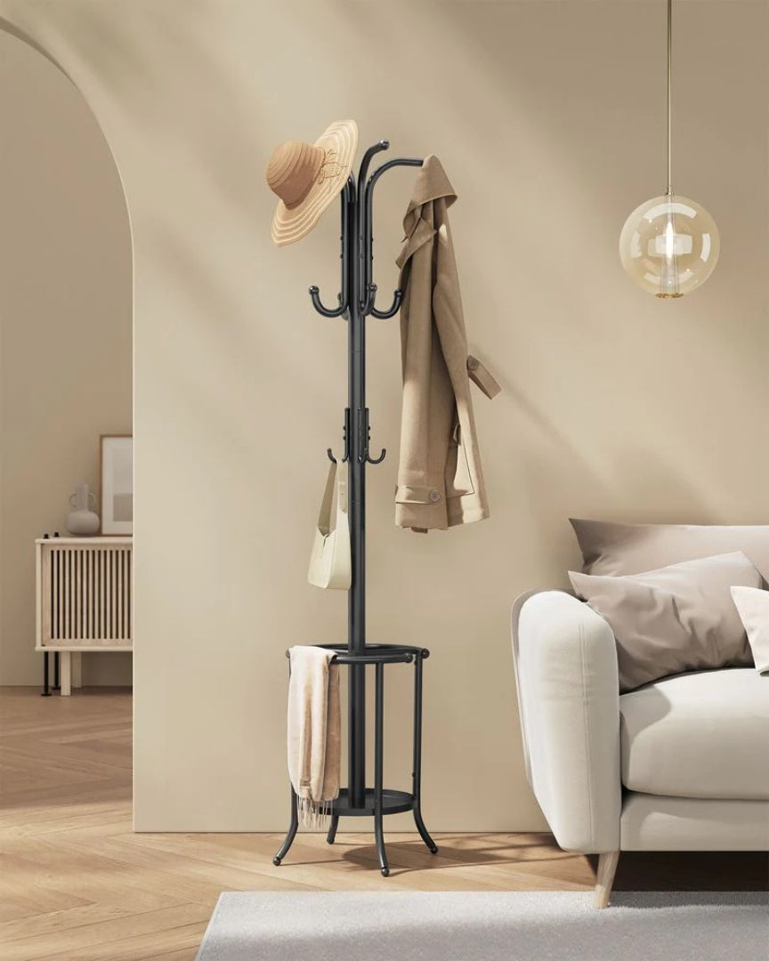 Freestanding Coat Rack With Umbrella Holder & 12 Hooks