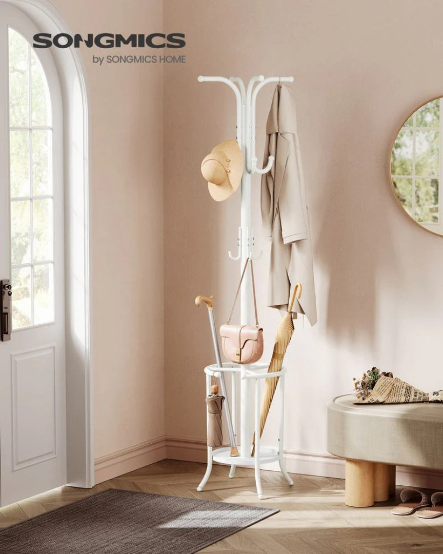 Freestanding Coat Rack With Umbrella Holder & 12 Hooks