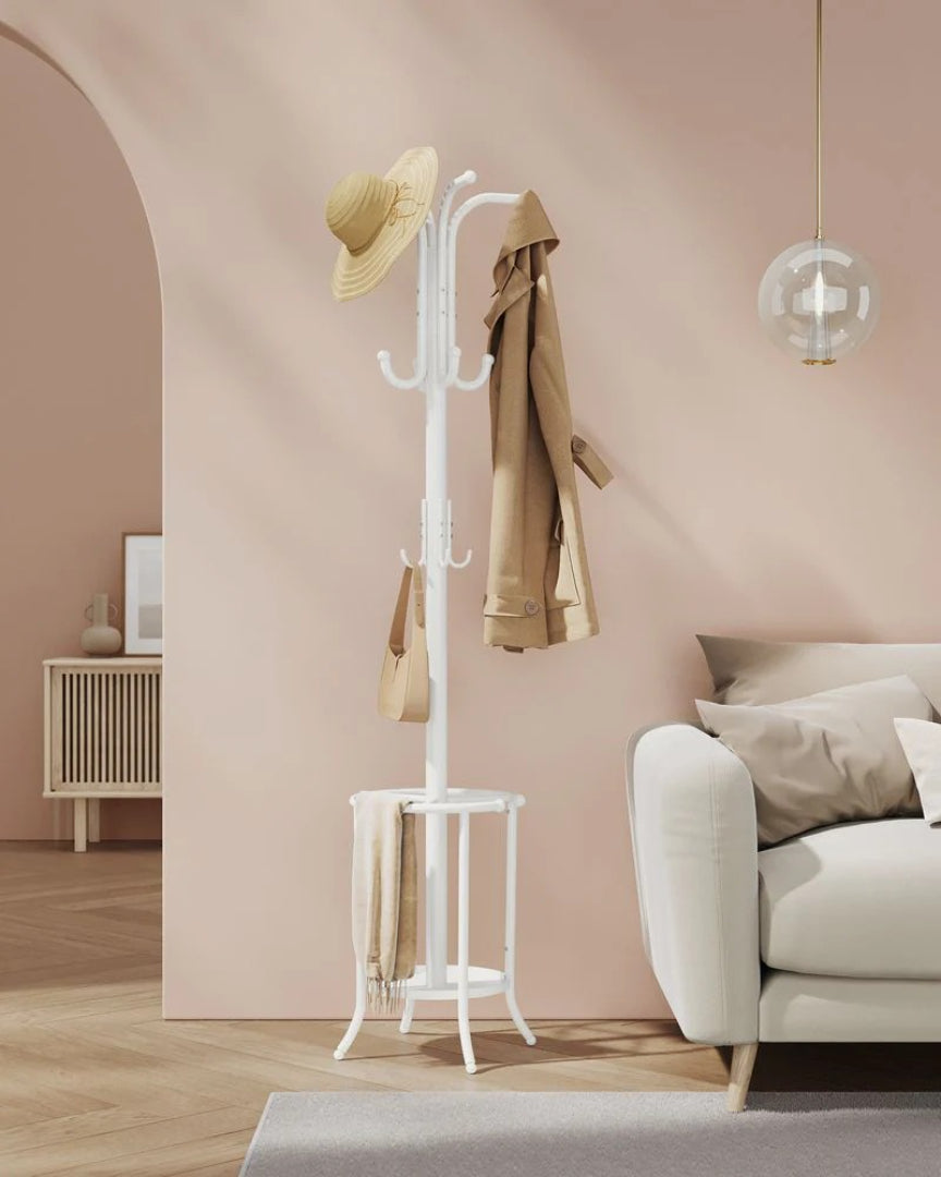 Freestanding Coat Rack With Umbrella Holder & 12 Hooks