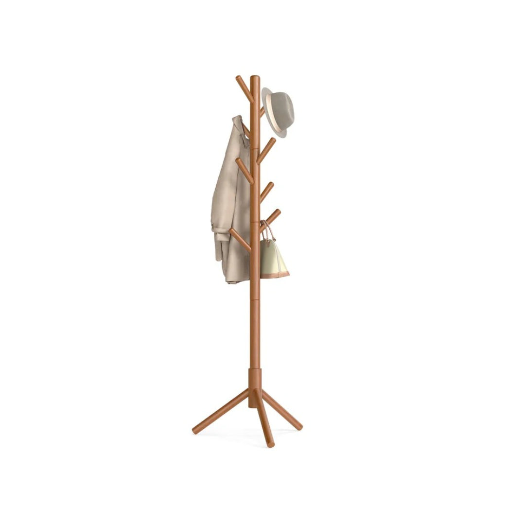 Solid Wood Coat Rack With 8 Hooks, 68.9 Inch Freestanding Stand