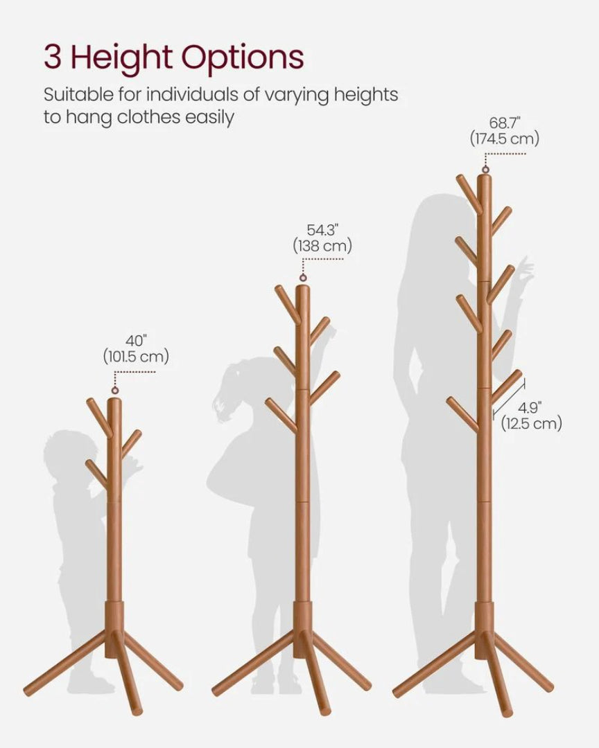 Solid Wood Coat Rack With 8 Hooks, 68.9 Inch Freestanding Stand