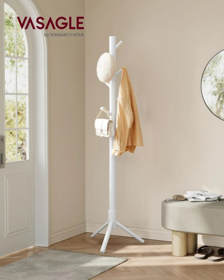 Solid Wood Coat Rack With 8 Hooks, 68.9 Inch Freestanding Stand