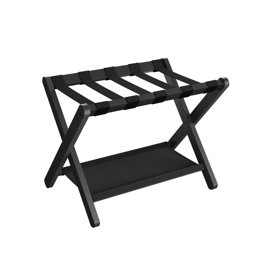 Folding Luggage Rack With Storage Shelf Bamboo Suitcase Stand