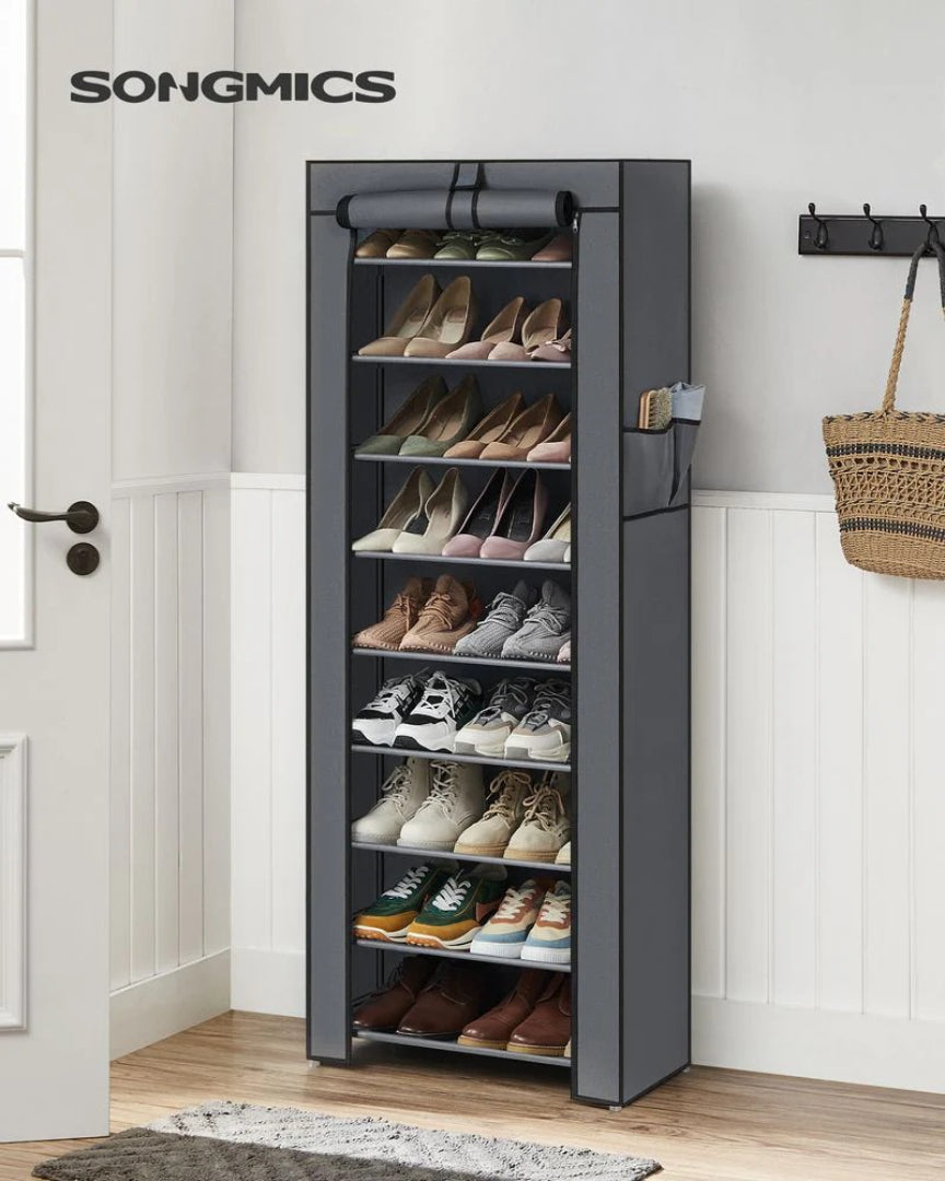 9 Tier Shoe Rack With Cover, 34.6/22.8 Inch Wide Storage Organizer