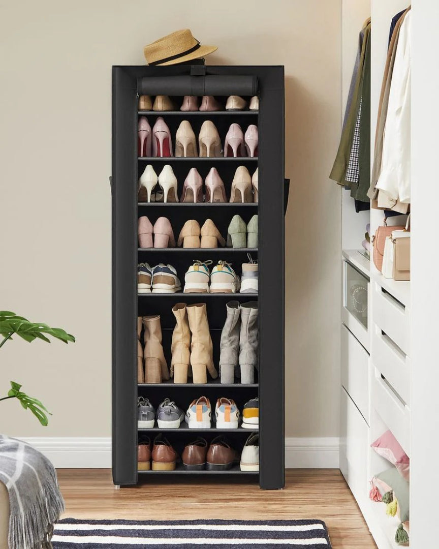 9 Tier Shoe Rack With Cover, 34.6/22.8 Inch Wide Storage Organizer