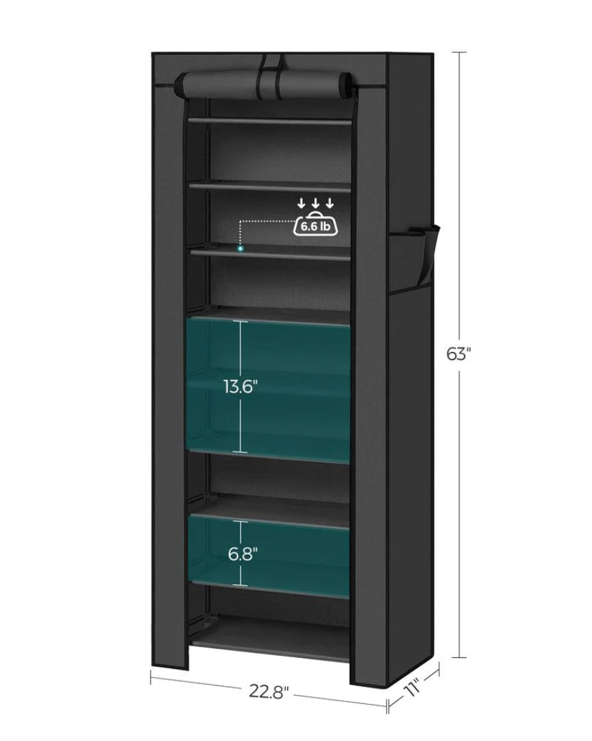 9 Tier Shoe Rack With Cover, 34.6/22.8 Inch Wide Storage Organizer