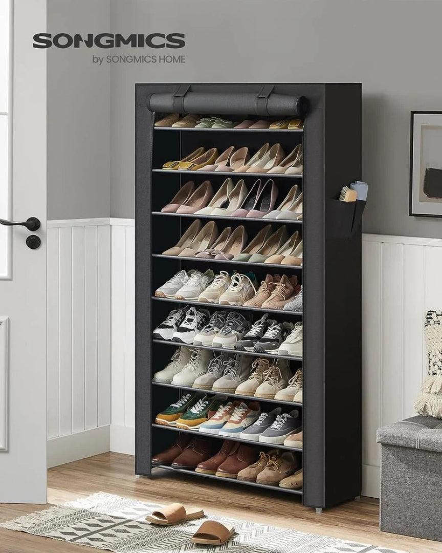 9 Tier Shoe Rack With Cover, 34.6/22.8 Inch Wide Storage Organizer