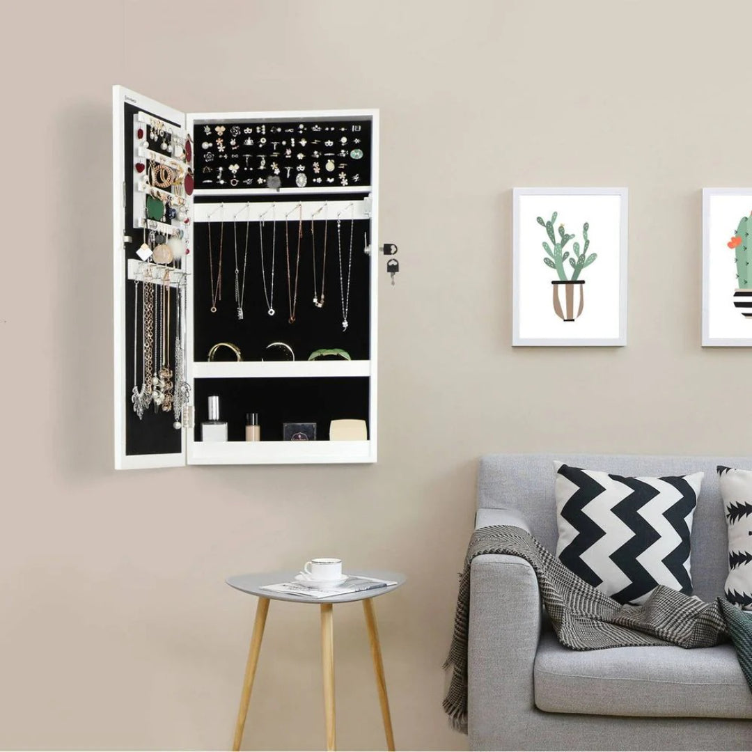 Lockable Mirror Jewelry Cabinet Wall Mounted Organizer
