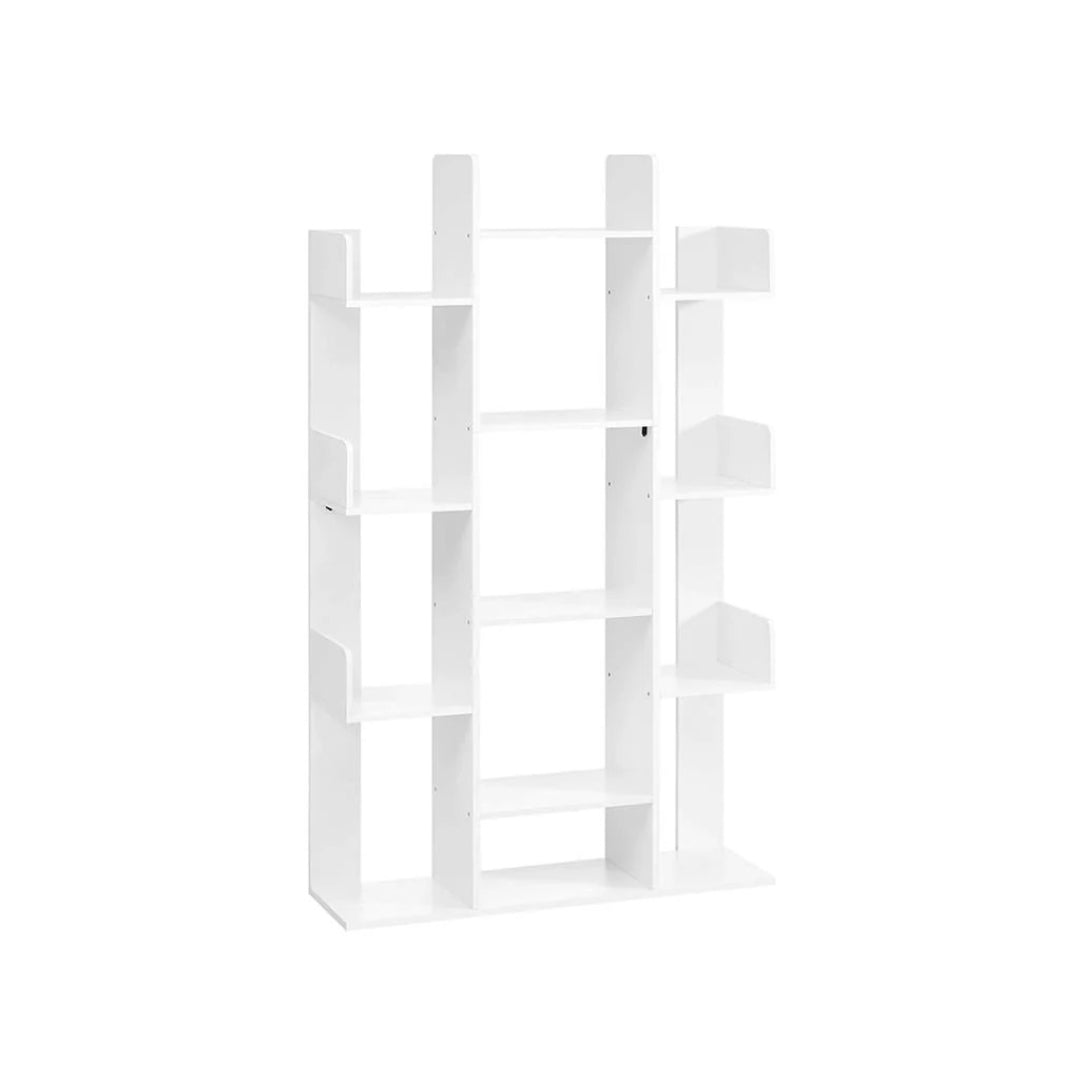 Tree Shaped Bookcase With 13 Storage Compartments, Space Saving Shelf