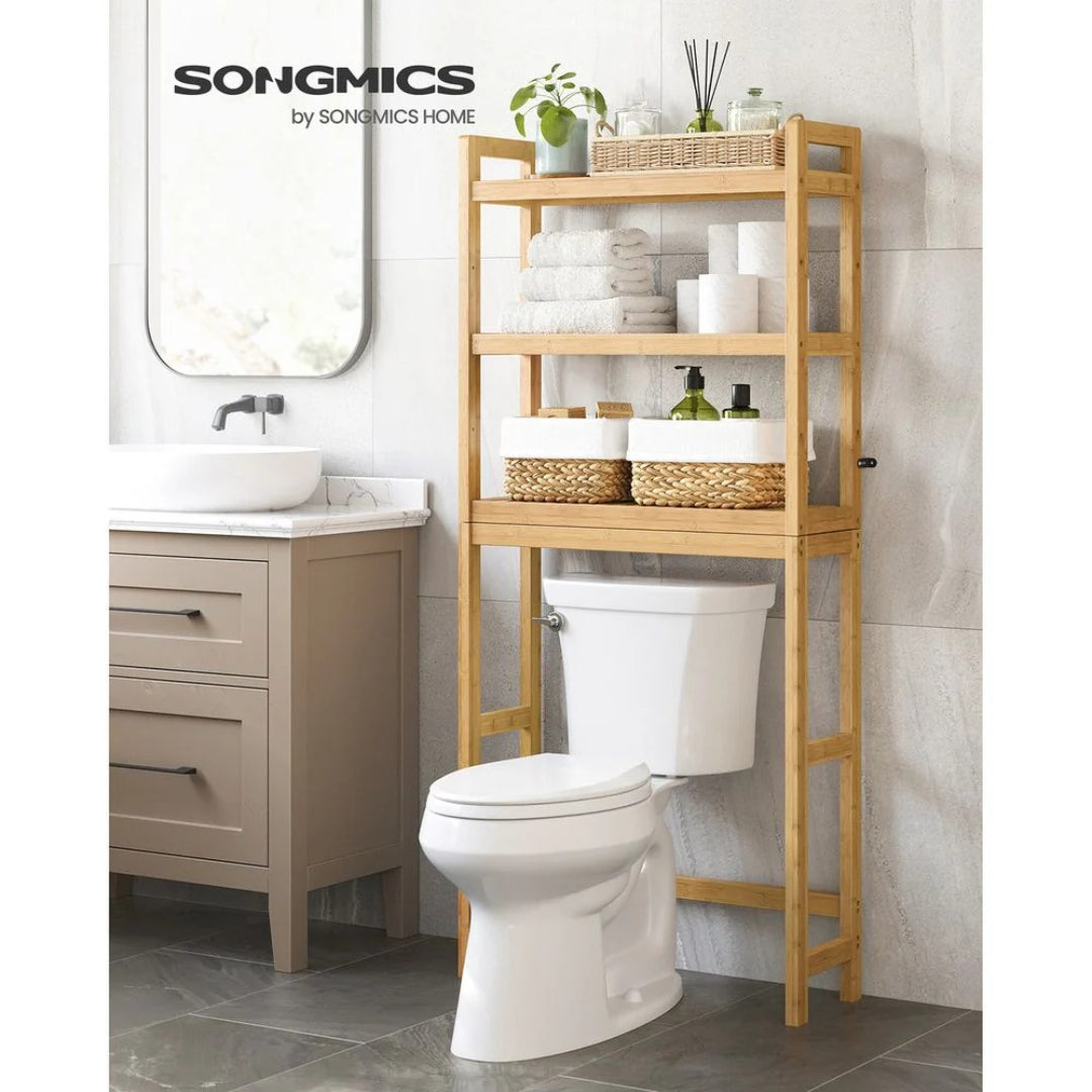 Over Toilet Bathroom Organizer 3-Tier Bamboo Shelf 66.9in High