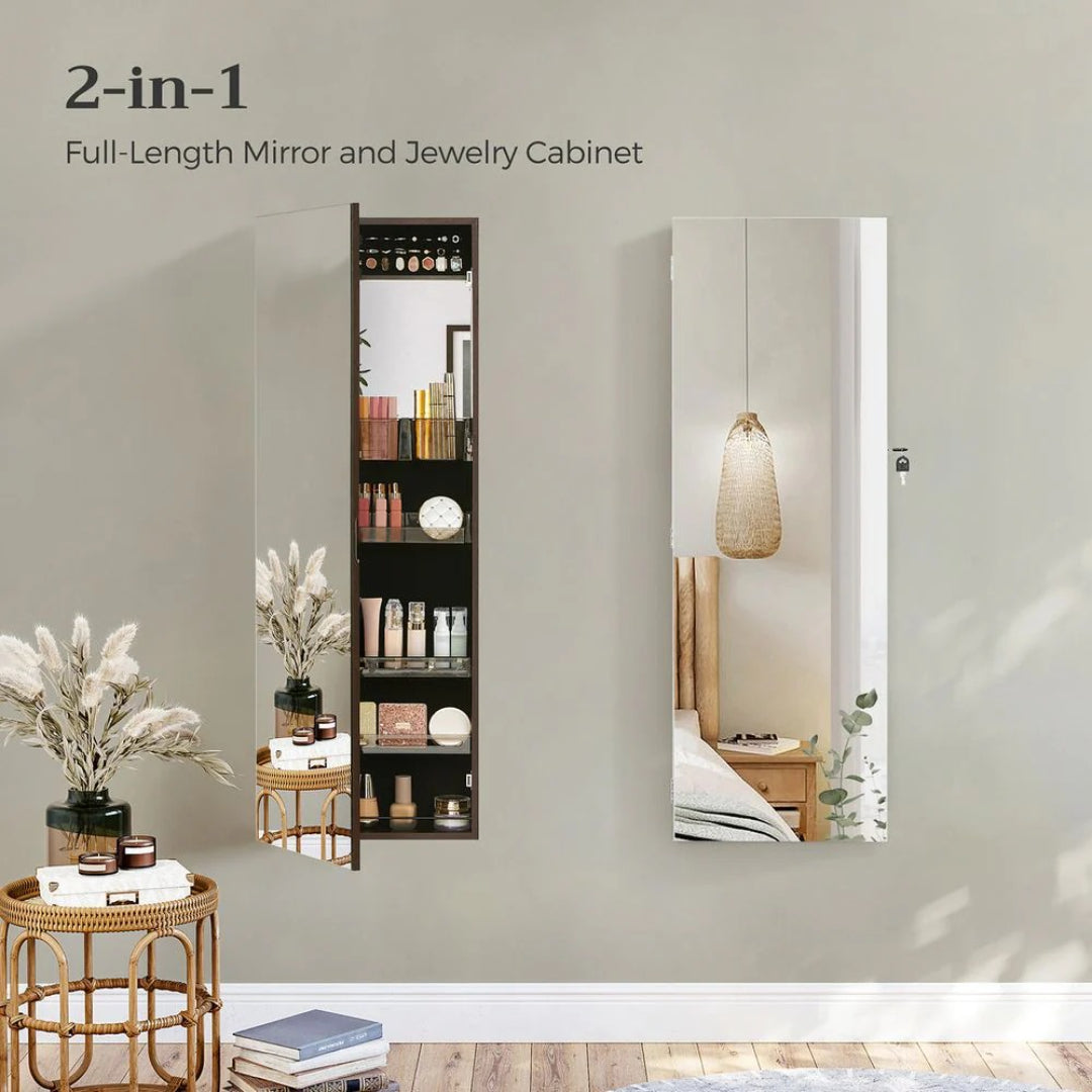 Lockable Mirror Jewelry Cabinet Armoire Wall Or Door Mounted
