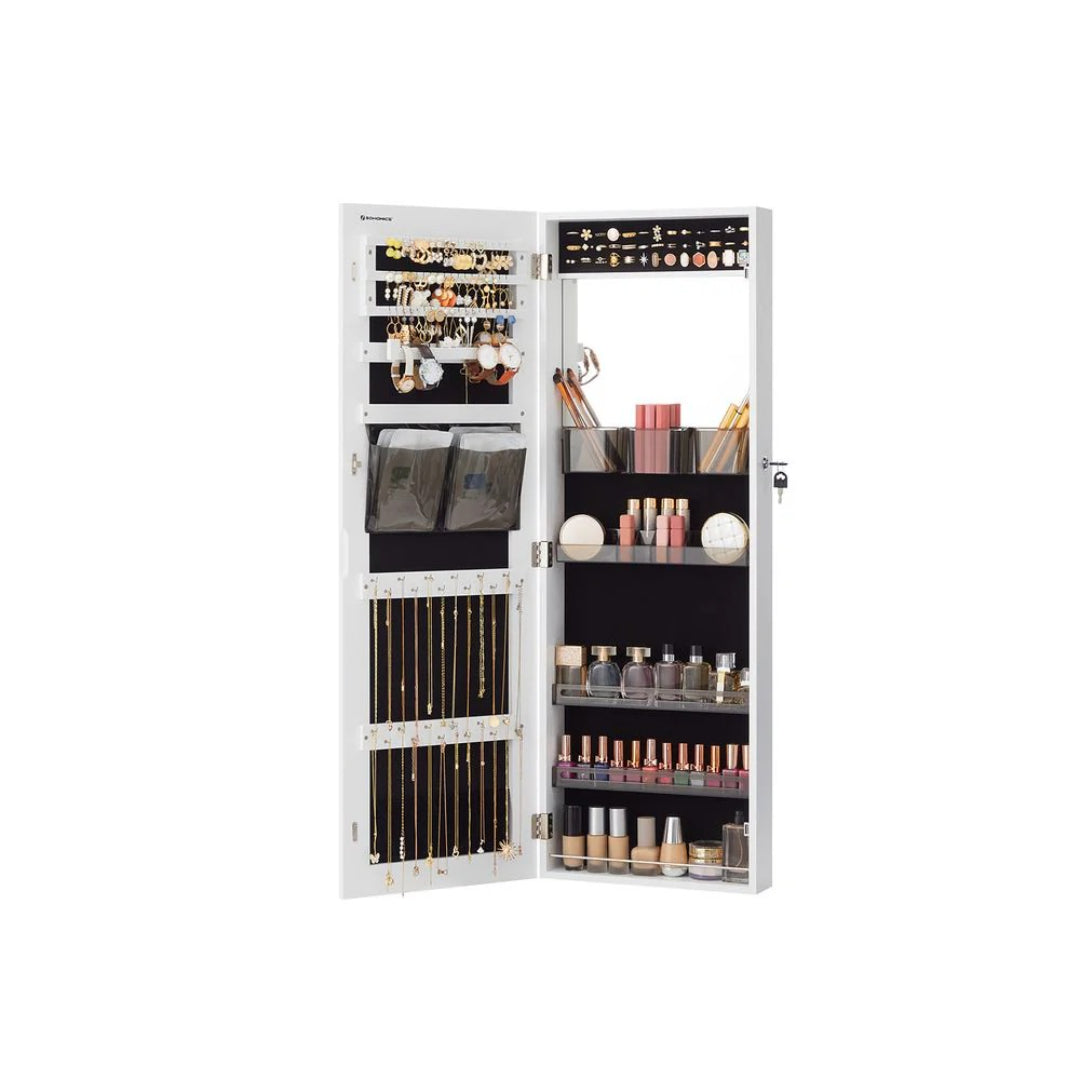 Lockable Mirror Jewelry Cabinet Armoire Wall Or Door Mounted