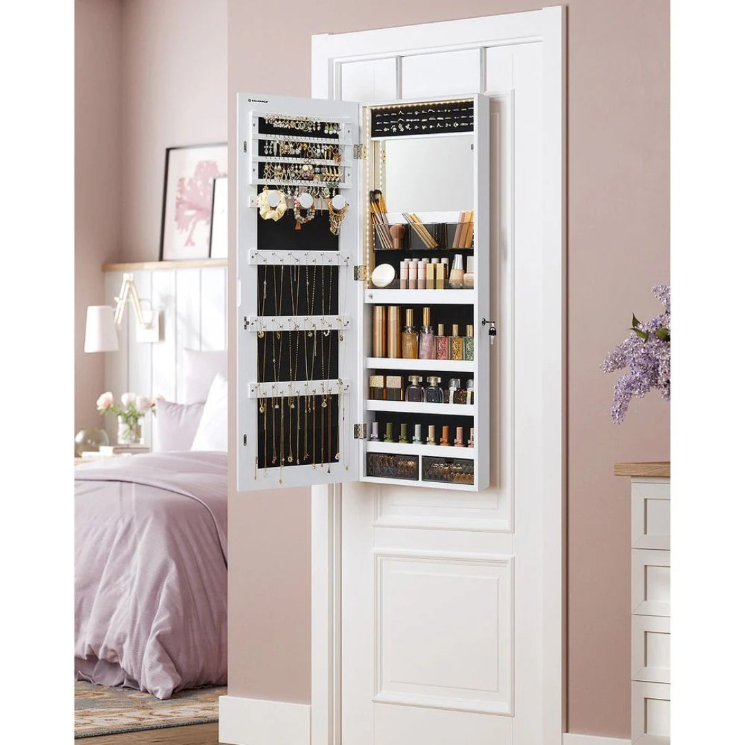 LED Mirror Jewelry Cabinet Armoire Wall Or Door Mounted