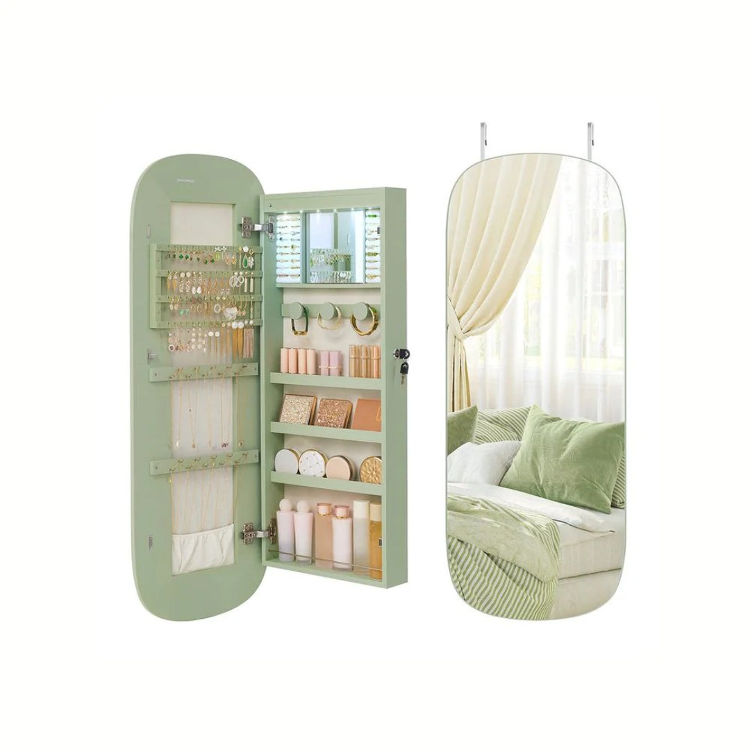 Wall Mounted Jewelry Organizer Cabinet With Mirror And LED