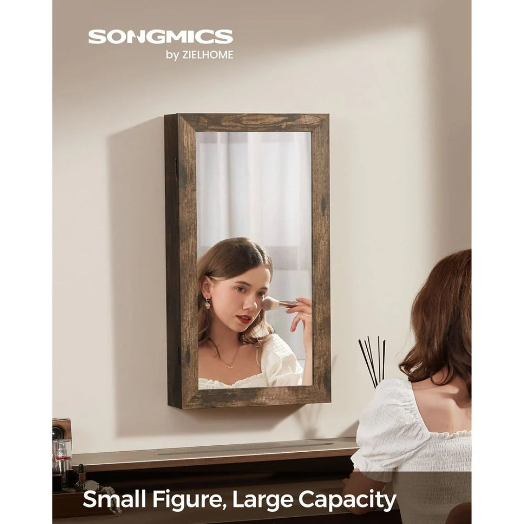 Lockable Mirror Jewelry Cabinet Wall Mounted Organizer