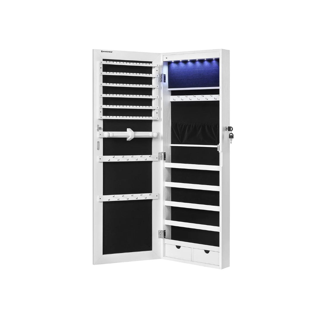 Wall Mounted Jewelry Armoire Cabinet With Mirror LED Lights