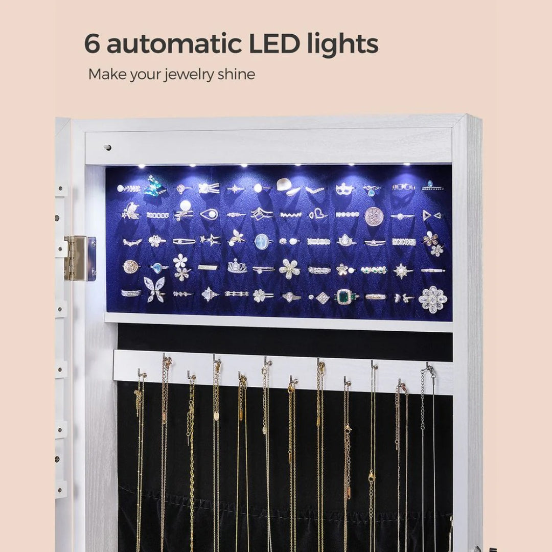 Wall Mounted Jewelry Armoire Cabinet With Mirror LED Lights