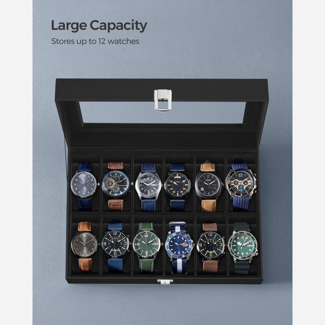 Watch Storage Case With Glass Lid 6 Or 12 Slot Organizer
