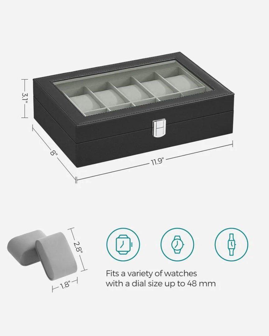 Watch Storage Case With Glass Lid 6 Or 12 Slot Organizer